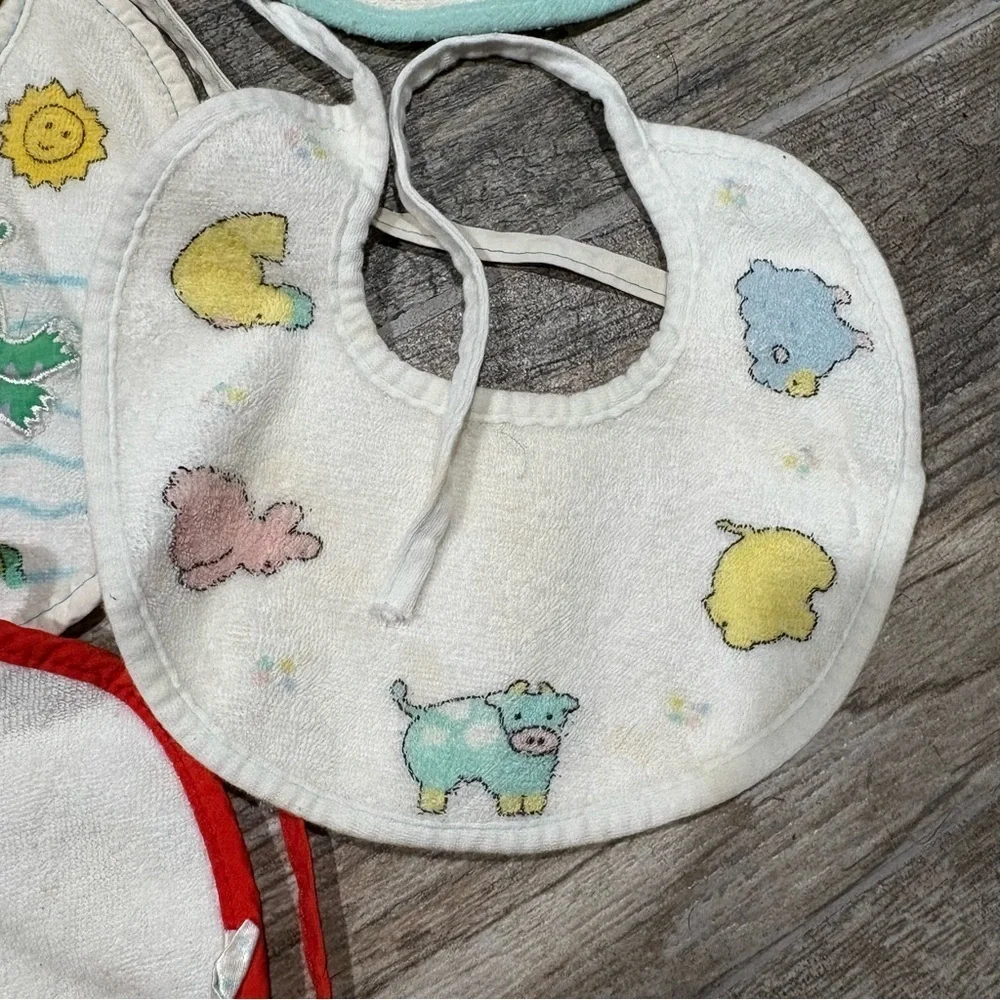 Lot Of 7 Vtg Baby Bibs 90s Terry Cloth Playskool Animals Bear Alligator Hippo